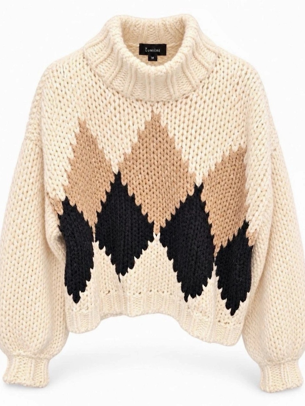 Lumiere Geometric mockneck in Cream & Brown Size Medium Like New